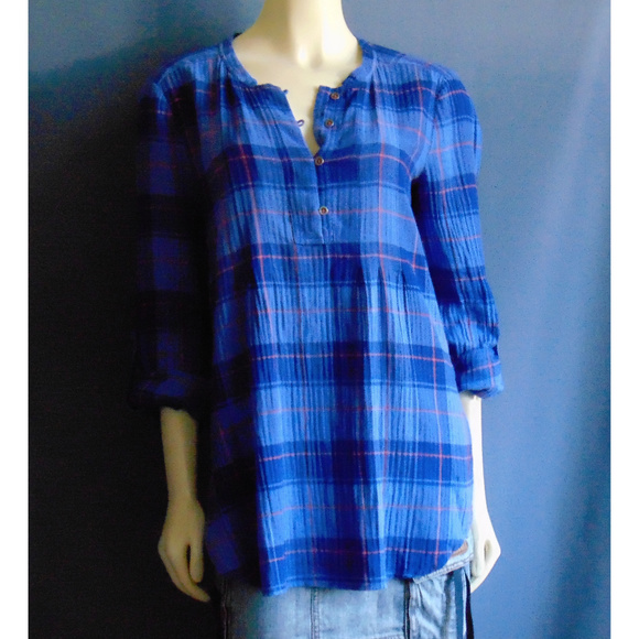Anthro Holding Horses Blue Plaid Hi Low Tunic M - Picture 6 of 7